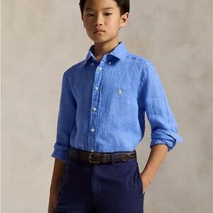 Ralph Lauren Kids Light Blue Linen Button-Down Shirt size S 8 Youth